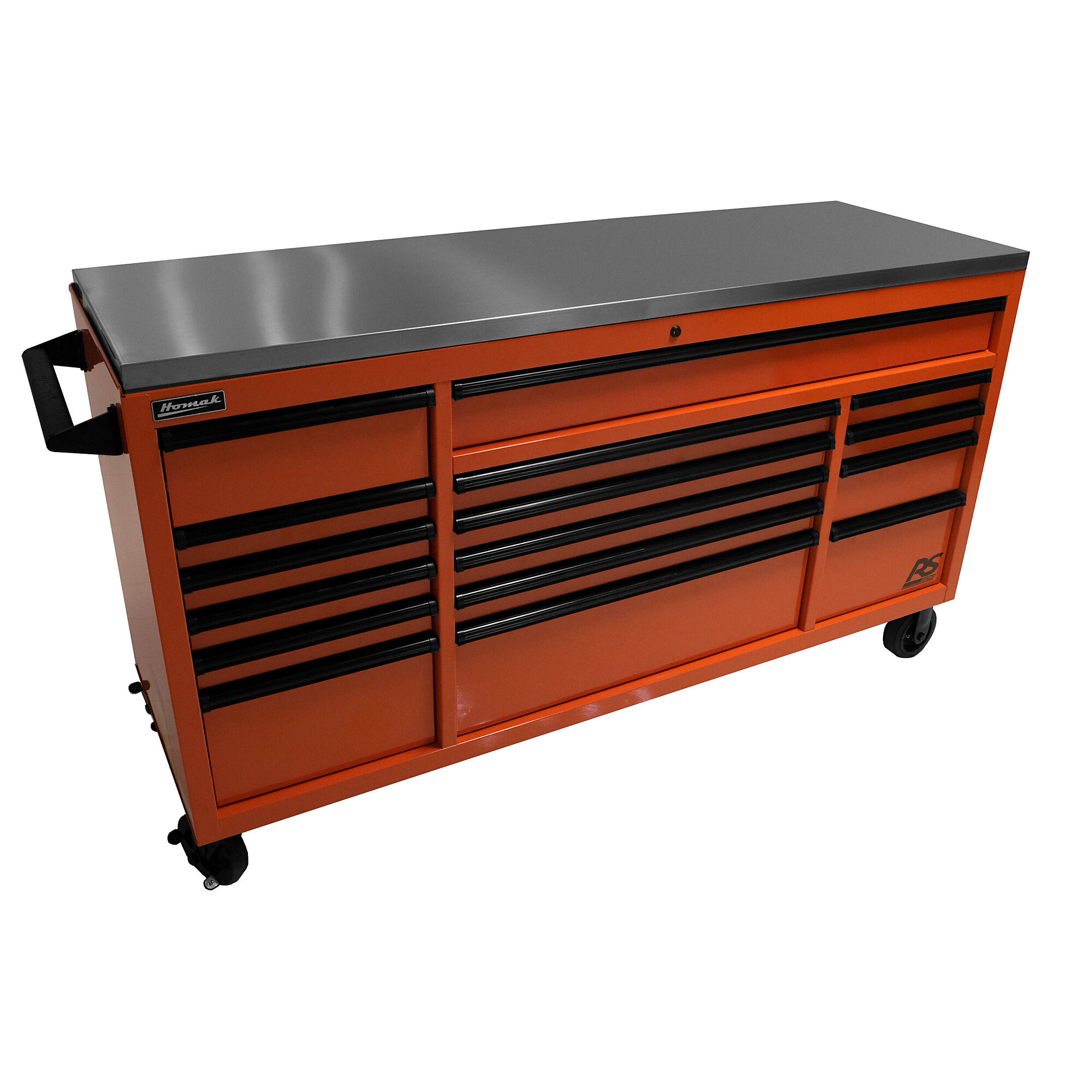 Homak RS Pro, 72” RS Pro 10-Drwr Roller Cab, SS Top-Orange, Width 72 in, Height 40.375 in, Color Orange, Model# OG04072164
